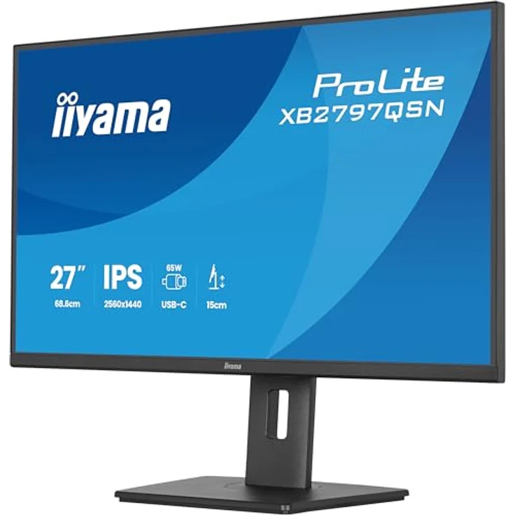 iiyama Prolite XB2797QSN-B1 27" WQHD IPS LED-Monitor mit USB-C Dock 65W, HDMI, DP-in/Out, RJ45, Höhenverstellung, Pivot und AdaptiveSync, schwarz – Bild 3