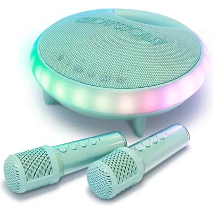 Kidywolf Kidy Karaoke, Bluetooth-Lautsprecher mit 40 Watt, zwei Mikrofonen und LED-Lichteffekten, grün