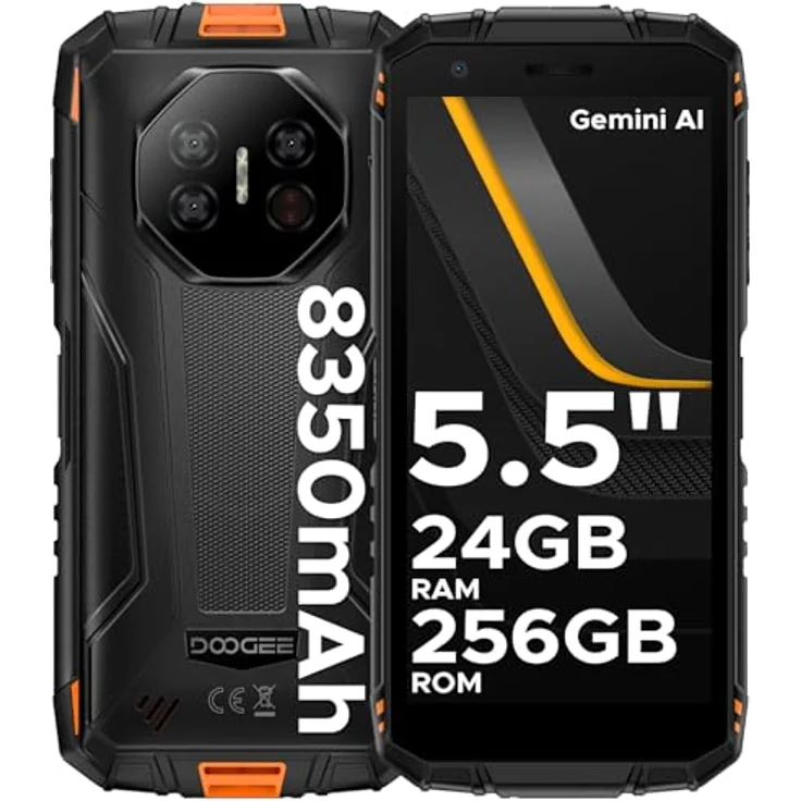 DOOGEE Fire 3 Ultra, Outdoor Smartphone mit 24 GB RAM, 256 GB ROM, 5.5 Zoll HD+, 16MP + 20MP Kameras, 8350mAh Akku, NFC, Face ID, OTG – Bild 1
