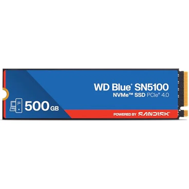 SanDisk WD Blue SN5100 NVMe SSD 500 GB, 6.600 MB/s Lesegeschwindigkeit, M.2 2280, PCIe Gen 4.0, nCache 4.0, Acronis True Image