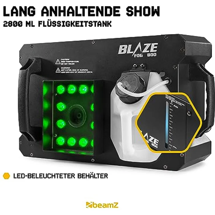 BeamZ Blaze800, Nebelmaschine mit 800 Watt, 12x 4-in-1 RGB-LEDs, LCD-Display und Timerfunktion, horizontal und vertikal verwendbar – Bild 7