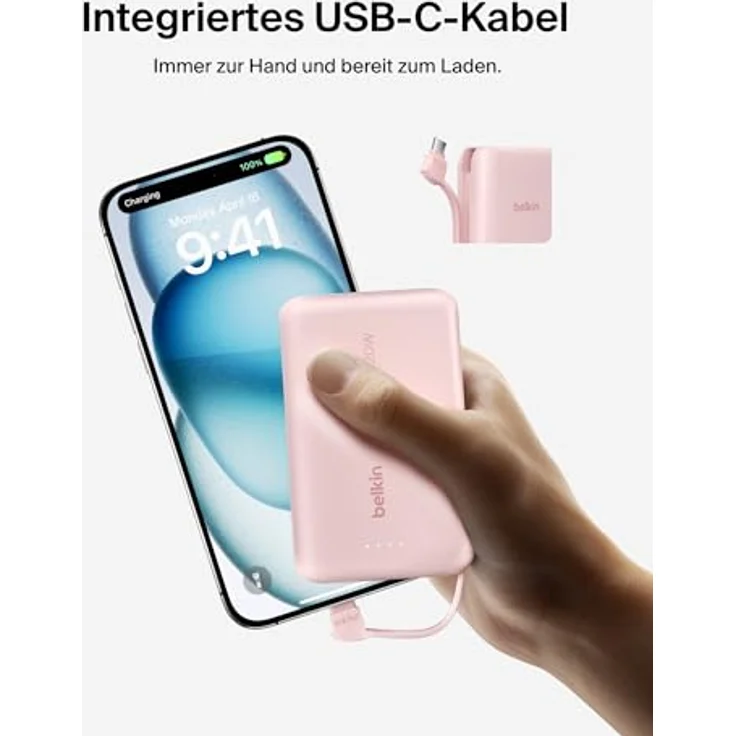 Belkin BoostCharge Power Bank 10K, Portable Powerbank mit integriertem USB-C-Kabel und 20 W PD – Schnellladen für iPhone 16-Serie, iPad Pro & Galaxy S24 – Bild 5