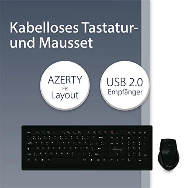 MediaRange kabelloses Tastatur und Maus Set, AZERTY Layout, spritzwassergeschützt, höhenverstellbar, USB 2.0 Empfänger – Bild 2
