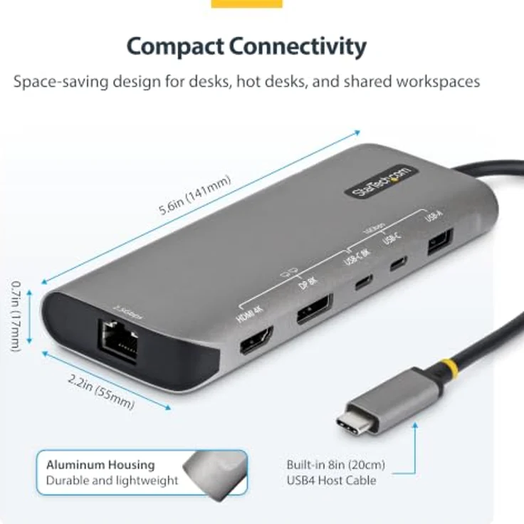 StarTech.com 7-in-1 USB4 Multiport Adapter, Laptop-Dockingstation mit Dual 4K, 140W Power Delivery, 10Gbps Hub und 2,5GbE Mini Dock – Bild 6