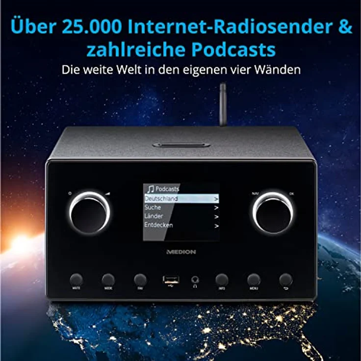 MEDION P85444 2.1 Internetradio mit Subwoofer (DAB+, UKW Radio, Spotify Connect, WLAN, Bluetooth, Streaming, Equalizer, Farbdisplay, USB, AUX, Wecker, Schlummerfunktion, Sleep Timer) in schwarz – Bild 2