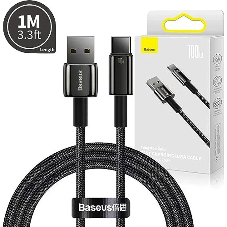 Baseus Tungsten Gold USB-A - USB-C Kabel, 100W, 480Mb/s, 1m, schwarz (CAWJ000001) – Bild 7