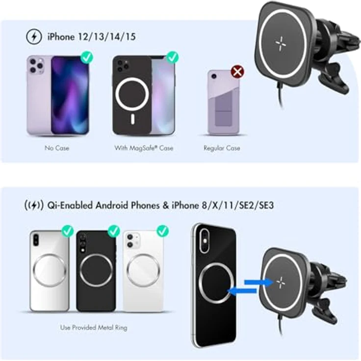 LogiLink PA0329 - Magnetische Kfz-Smartphonehalterung mit kabellosem High-Speed-Laden bis 15 W und Überspannungsschutz – Bild 5