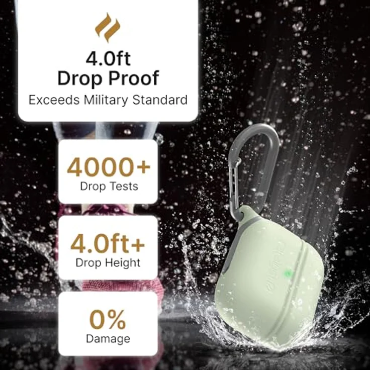 Catalyst Wasserdichtes Special Edition Case für AirPods Pro (1. und 2. Generation), IP67 Schutz, einteiliges Design, hohe Fallschutzeigenschaften, Soft-Touch, Glow in The Dark, mit Karabiner – Bild 3