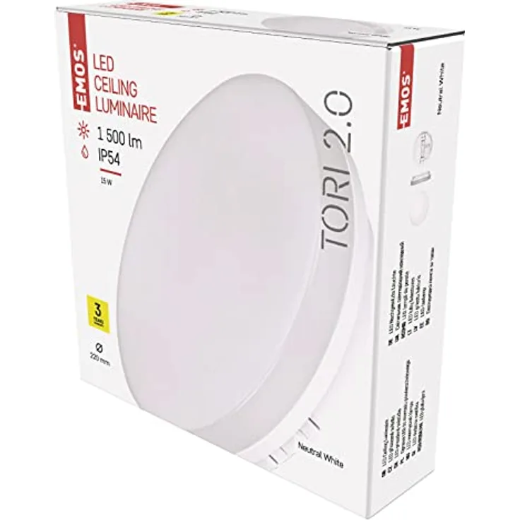 EMOS LED-Deckenleuchte TORI, wasserdichte 15 W Badlampe, 1500 lm runde Flurlampe für Außen und Innen, neutralweiß 4000K, Ø22cm