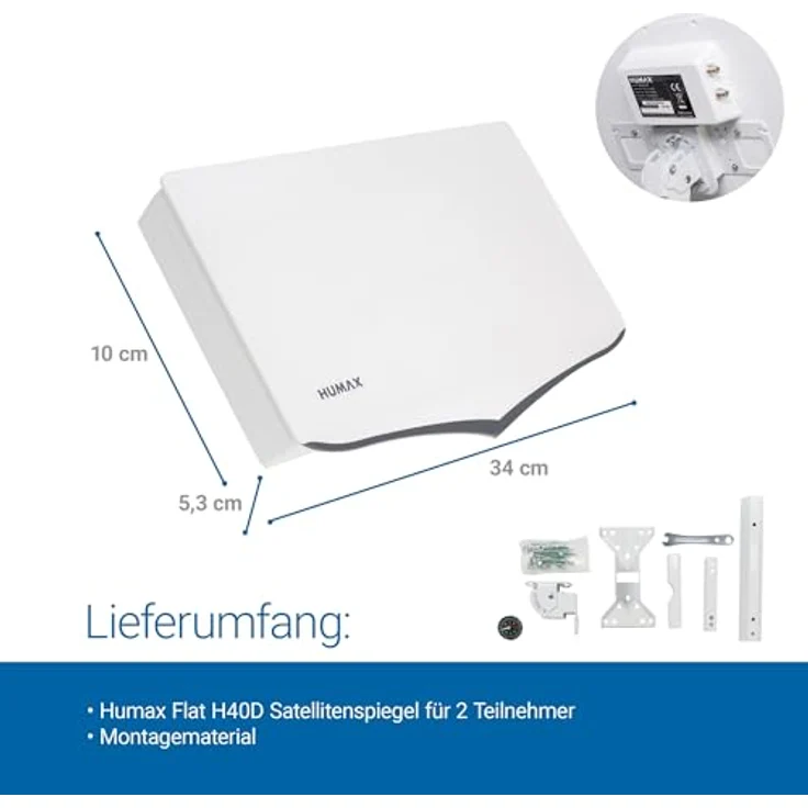 Humax Flachantenne H40D, mobile Satellitenantenne für 2 Teilnehmer mit Twin LNB, wetterfest, Montagematerial, weiß – Bild 10