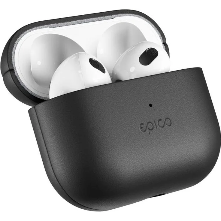 Epico Kopfhörer Hülle 9911131300039, Leder Schutzhülle für AirPods, Schwarz, stoßfest und kabelloses Laden unterstützt