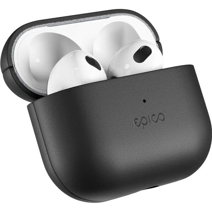 Epico Kopfhörer Hülle 9911131300039, Leder Schutzhülle für AirPods, Schwarz, stoßfest und kabelloses Laden unterstützt