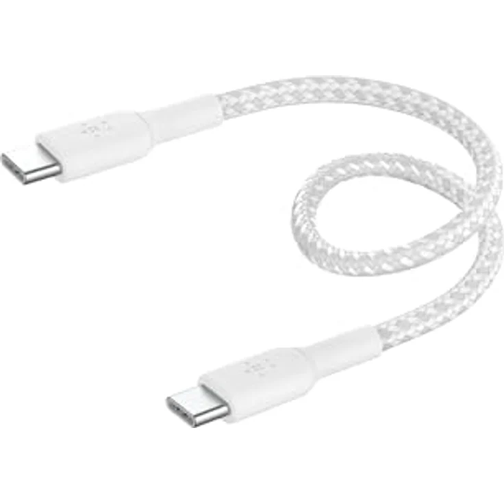 Belkin BoostCharge 15 cm geflochtenes USB-C auf USB-C Kabel – Schnellladen, Highspeed-Datentransfer, langlebig – Weiß – Bild 1
