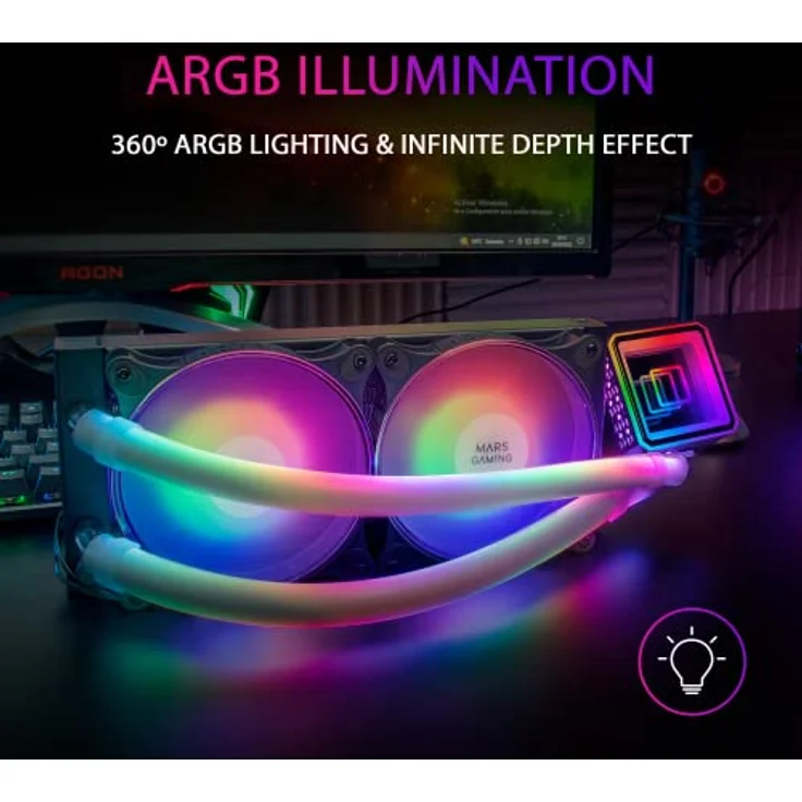 Mars Gaming ML-ULTRA240, Flüssig-CPU-Kühlung mit 500W TDP, ARGB-Röhren und Infinity Mirror, universeller Multisockel, Schwarz – Bild 2
