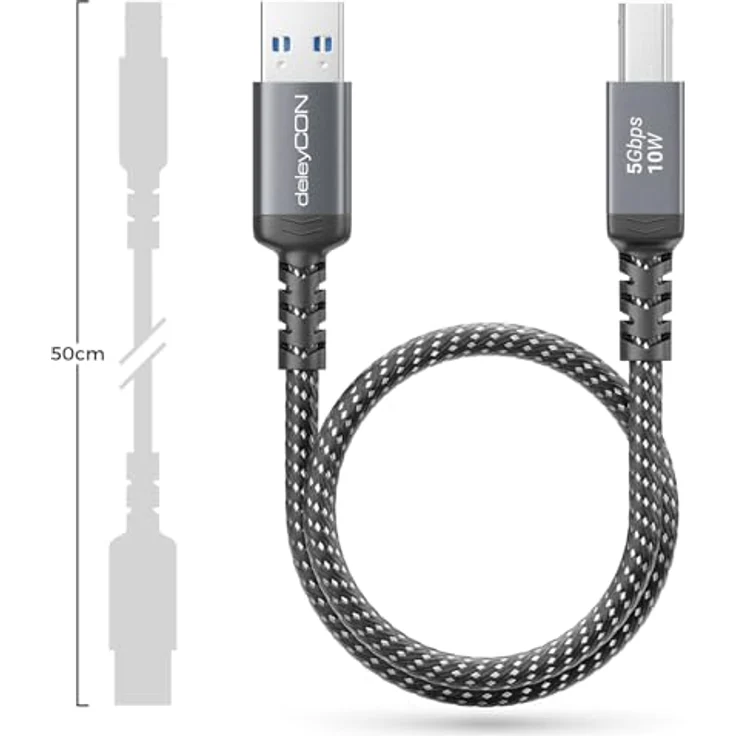 deleyCON 0,5m USB 3.0 Kabel, USB-A auf USB-B Druckerkabel mit 5 Gbit/s Datenübertragungsrate, Schwarz – Bild 4
