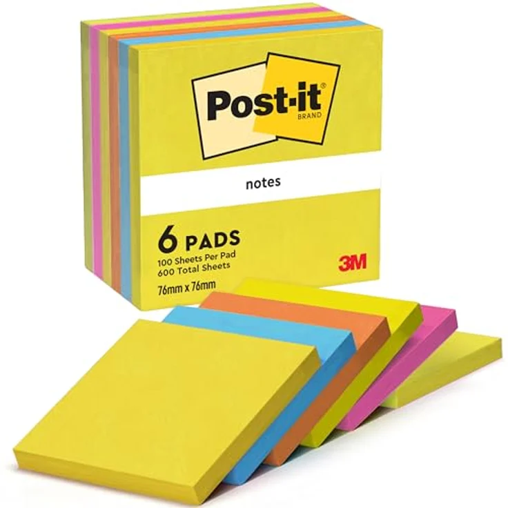 Post-it Notes Haftnotizblock Energetic 654-TFEN, 76x76mm, 6x100 Blätter, neongelb und paradiseblau – Bild 1