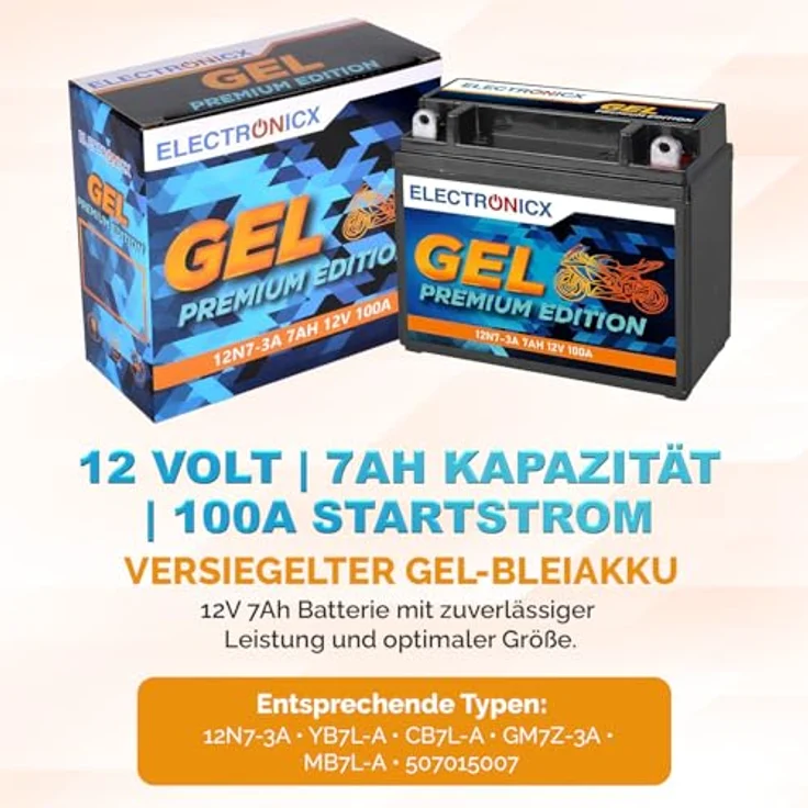 Electronicx GEL-12N7-3A GEL Motorradbatterie 7Ah 12V, wartungsfrei, auslaufsicher und zyklenfest für Motorrad, Roller und Quad – Bild 5