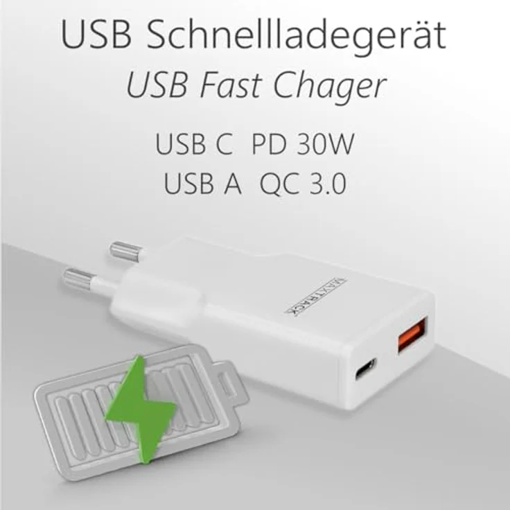 MAXTRACK Schnellladegerät MQ2L, 30W, 2 Port USB-C & USB-A, GaN-Technologie, PD 30W & QC 3.0, ultra-flach 1,5 cm – Bild 2