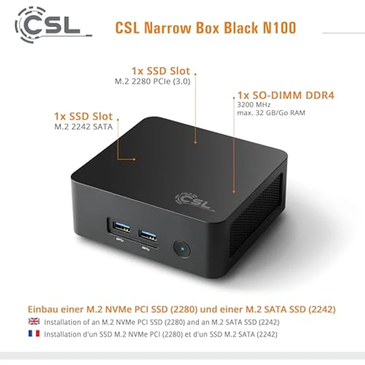 CSL Narrow Box Black Mini-PC, Intel N100, 16 GB RAM, 500 GB SSD, Intel UHD Graphics, Schwarz – Bild 5