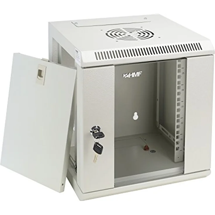 HMF 63306-07 Serverschrank 10 Zoll, 6 HE, Netzwerkschrank mit Sicherheitsglastür, lichtgrau, 31,2 x 30 x 35 cm, voll montiert – Bild 2