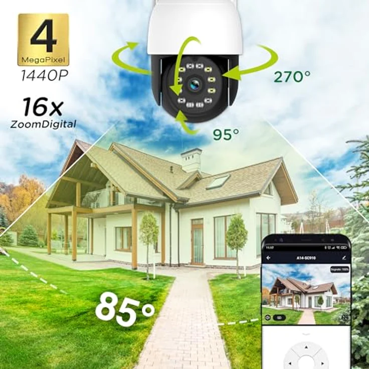 Atlantis A14-SC970-PT, 2K Wireless Outdoor Wi-Fi Kamera mit 4 Mpixel, Motorisierung, 360° Rotation, Nachtsicht bis 12m, IP64, Mikrofon, kostenlose APP – Bild 5