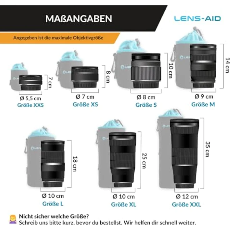 LENS-AID Neopren Objektivbeutel mit Fleece-Fütterung als Set oder einzeln Objektivtasche BZW. Köcher als Schutz für Objektiv, Blitz, Monitor, Kamera-Zubehör – Bild 4