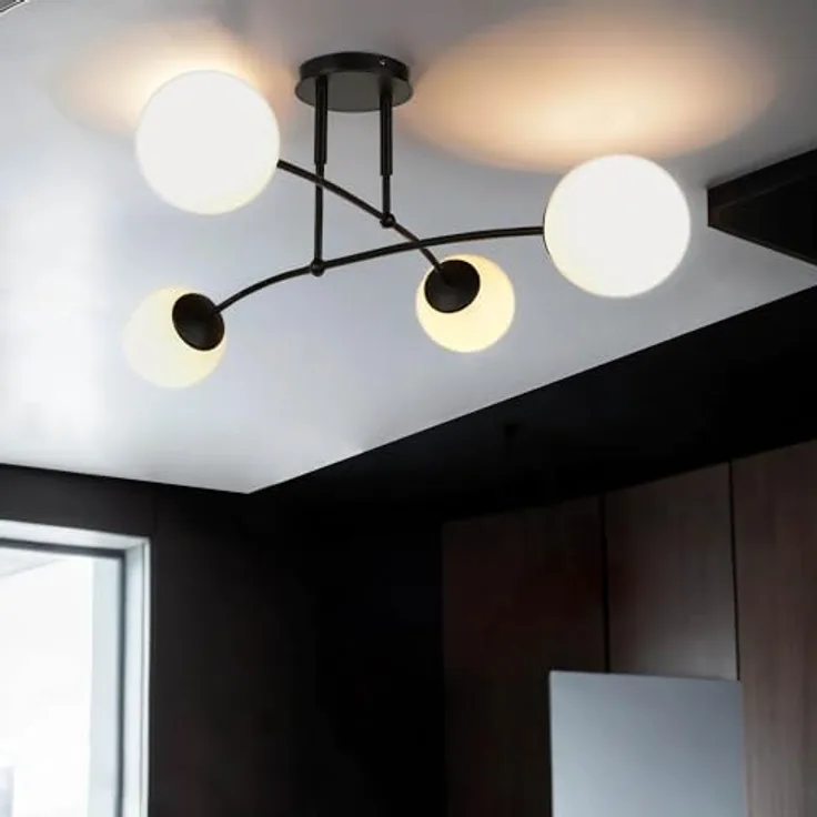 Licht-Erlebnisse XXL Deckenleuchte Kugeln Metall Glas in schwarz B:60cm für Esszimmer Wohnzimmer Schlafstube 4xE14 Deckenlampe Kugelleuchte Kugellampe