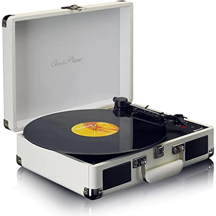 Lenco Classic Phono TT-115 Plattenspieler - Kofferplattenspieler - Bluetooth - USB - 3 Geschwindigkeiten - Direktaufnahme auf USB ohne PC - Riemenantrieb - creme – Bild 3