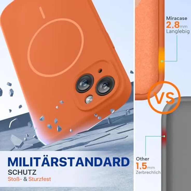 miracase Hülle für iPhone 14 mit MagSafe, stoßfeste Flüssigsilikon-Hülle mit weichem Mikrofaser-Innenfutter, Amber Orange – Bild 2