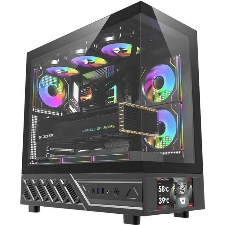 DarkFlash DS950V PC Gehäuse mit integriertem Display und 6 Lüftern, schwarz