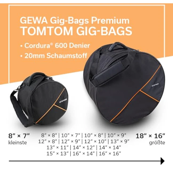 GEWA Premium Tom Bag 14x14in, schwarzer DJ-Bag aus Cordura 600 Denier, wasser- und reißfest, mit 20 mm Schaumstoffpolsterung und verstärkten Trageteilen – Bild 5