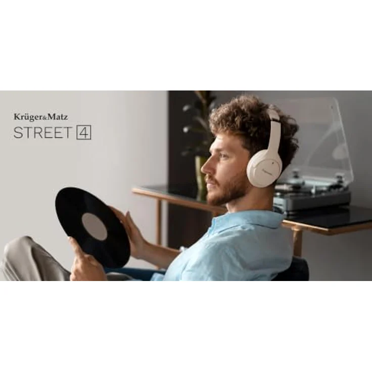 Krüger&Matz Street 4, Kabellose Over-Ear-Kopfhörer mit Mikrofon, ANC, Bluetooth 5.4, beige – Bild 8