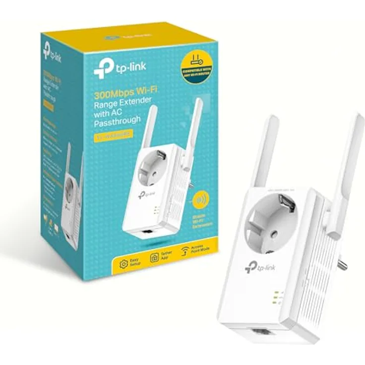TP-Link TL-WA860RE WLAN Repeater mit integrierter Steckdose, 300 Mbit/s, App Steuerung, LAN Port, weiß