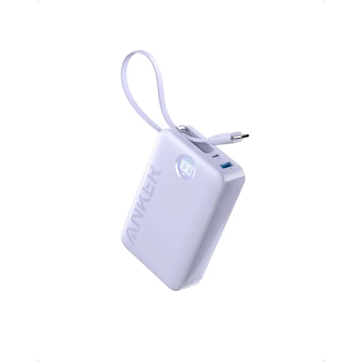 Anker Powerbank, 22.5W Leistung, Externer Akku mit integriertem USB-C Kabel, 1x USB-C, 1x USB-A, 20.000mAh Powerbank, Für iPhone 15/14 Serie, MacBook, Galaxy, iPad, AirPods und mehr(Lila) – Bild 1