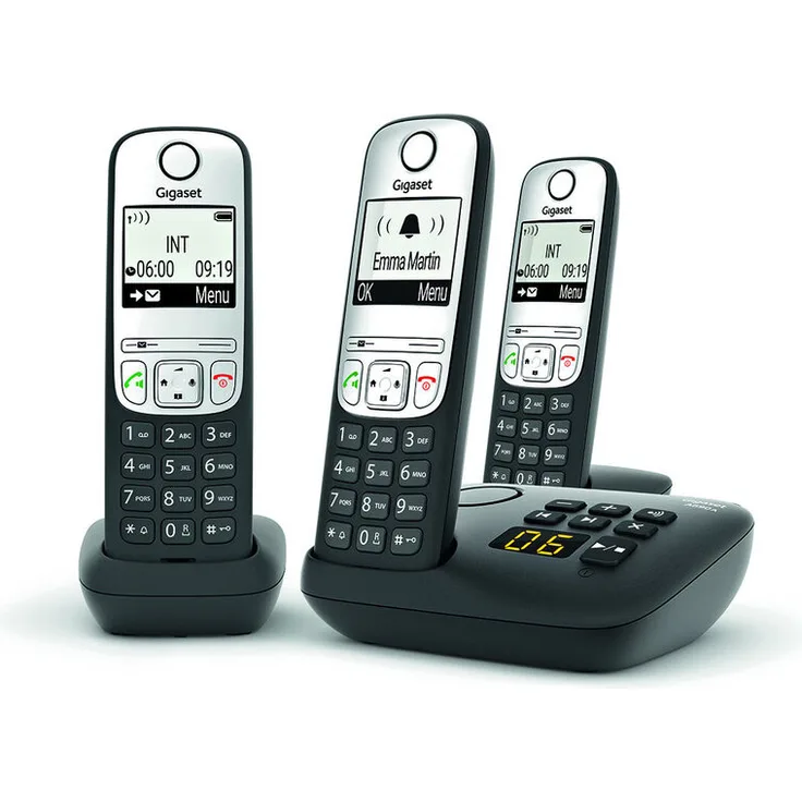Gigaset A690 AM TRIO DECT Schnurlostelefon mit 3 Mobilteilen, Anrufbeantworter und beleuchtetem Display, Schwarz