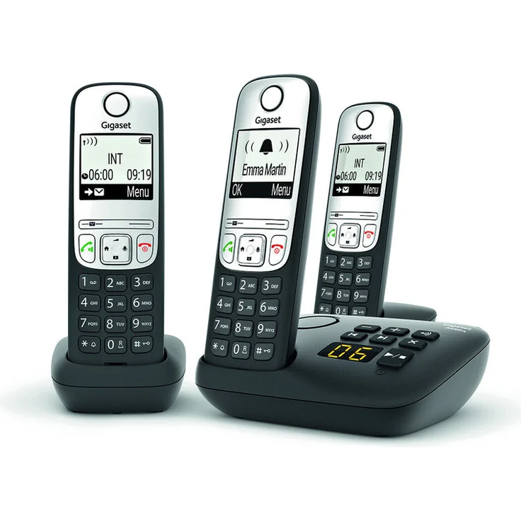 Gigaset A690 AM TRIO DECT Schnurlostelefon mit 3 Mobilteilen, Anrufbeantworter und beleuchtetem Display, Schwarz – Bild 1