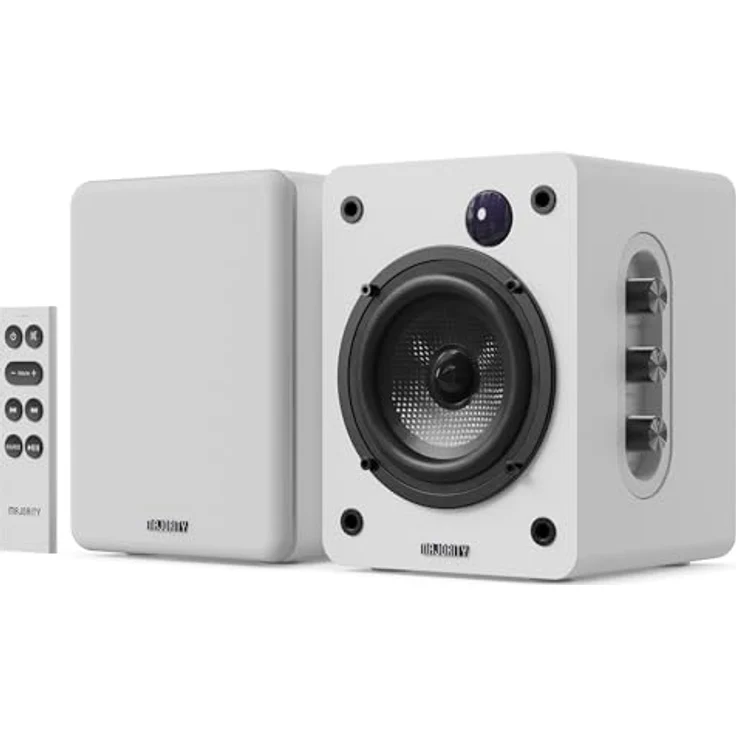 MAJORITY D50X Aktivlautsprecher, 60W 2.0 Bluetooth 5.3 Regallautsprecher mit HDMI ARC und Kohlefaser-Lautsprecherchassis, Weiß – Bild 1