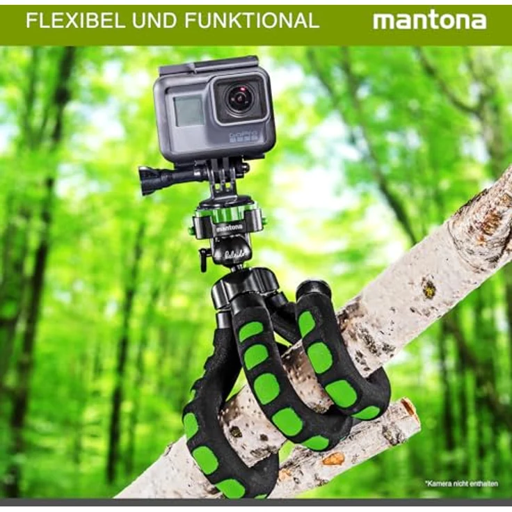 Mantona kaleido Flex leichtes Flex Stativ (mit hochwertigem 360° Kugelkopf, geeignet für Digital und Videokameras, Smartphones und Action Cams) lime green – Bild 3