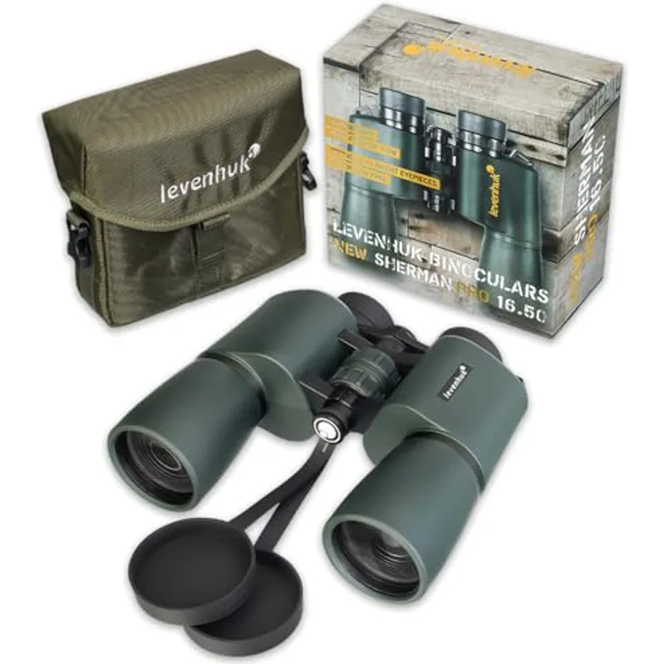 Levenhuk New Sherman PRO 16x50 Fernglas, 16x Vergrößerung, 50mm Objektiv, wasserdicht, olivgrün/schwarz