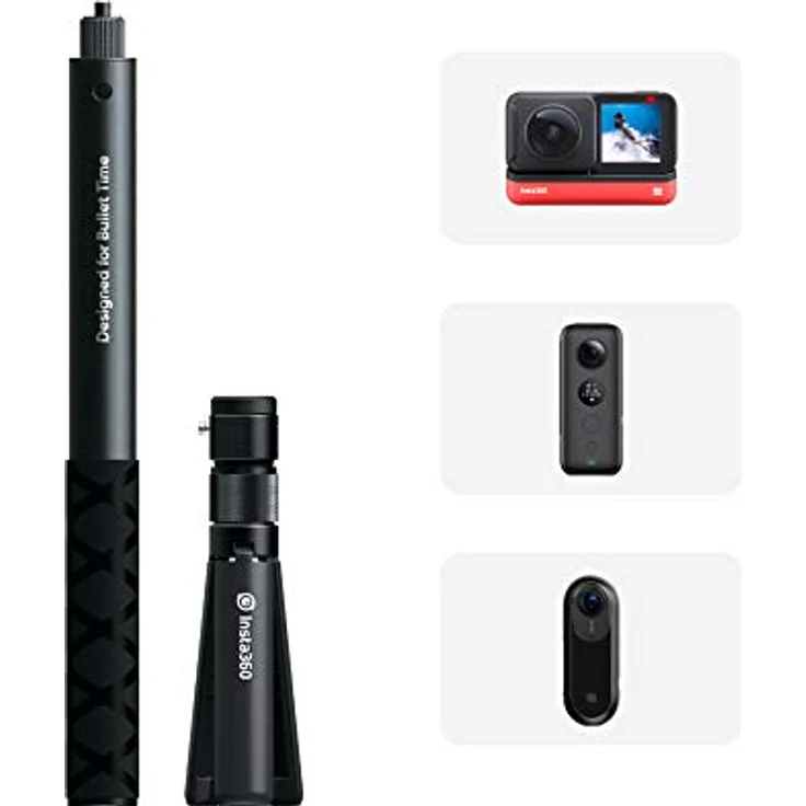 Insta360 Bullet Time Bundle - Kit mit Aluminium Selfie Stick und Zusätzlichem Ergonomischem Griff mit Integriertem Stativ, Kompatibel mit ONE-ONE X - EVO Camcorder, Ausziehbar bis zu 120 cm - Schwarz – Bild 5