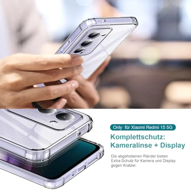 LeYi Hülle für XiaoMi Redmi 15 5G, Transparente TPU Silikon Handyhülle mit 2 Schutzfolien, Stoßfest und Kameraschutz, Crystal Clear Design – Bild 3
