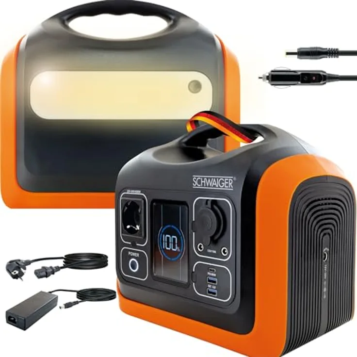 SCHWAIGER SOPS0600 Power Station 600W Solargenerator Wechselrichter Stromerzeuger Notstromaggregat Stromaggregat Stromgenerator Outdoor tragbar - Starke Stromversorgung mit 600 Watt, für Camping geeignet