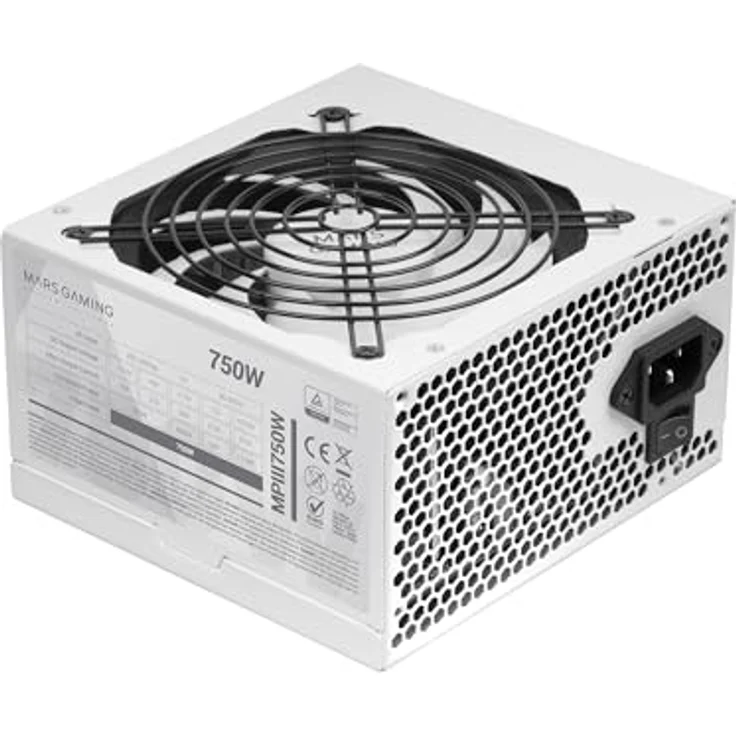 Mars Gaming MPIII750, PC ATX 750W Netzteil, 5 Jahre Garantie, 85% Wirkungsgrad, Digital APFC System, 120mm AI-RPM FDB Lüfter, Weiß – Bild 1