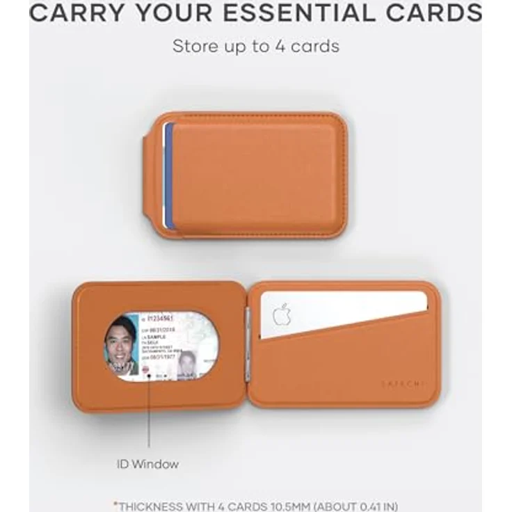 SATECHI Magsafe Wallet und Double Flap Stand - iPhone Wallet mit 4 Kartenfächern, NFC Pass Through, Vegan Leder, Orange – Bild 5
