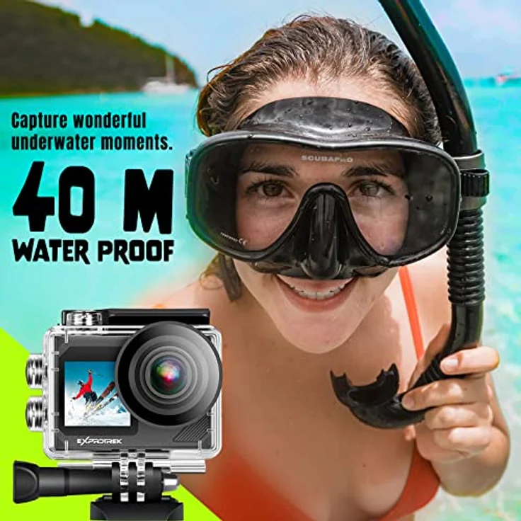 Exprotrek 4K Action Cam, wasserdichte Unterwasserkamera bis 40m, WiFi, 170° Ultraweitwinkel, 2 Akkus & Fernbedienung, Zubehör-Kit – Bild 4