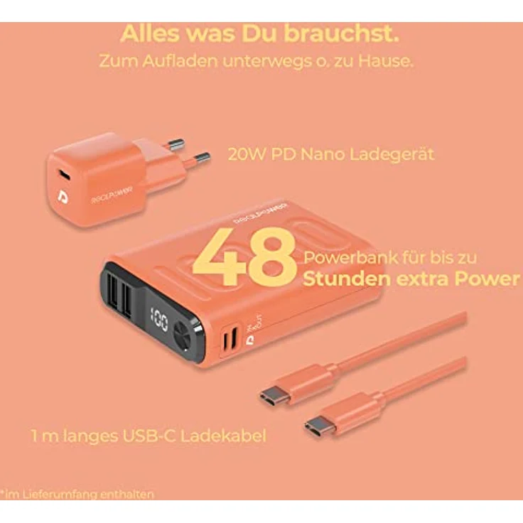 RealPower PB-10000 PowerPack PD Ladeset Powerbank mit 22.5W Power und 10.000mAh Kapazität, Nano USB-C Ladegerät, Schnellladekabel, kompatibel mit iPhone ProMax, iPad, Samsung Galaxy, Google Pixel usw. – Bild 5