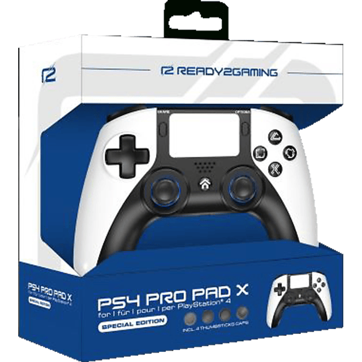 READY 2 GAMING PS4 Pro Pad X -- Special Edition, Kabelloser Controller in Weiß/Schwarz für PlayStation 4 mit TouchPad, Lautsprecher und programmierbaren Extratasten