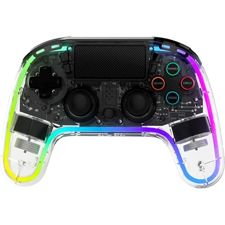 Snakebyte GAMEPAD RGB 4 - Transparenter Wireless Controller für PlayStation 4, einstellbare RGB-Beleuchtung, starker Akku, belegbare Zusatztasten