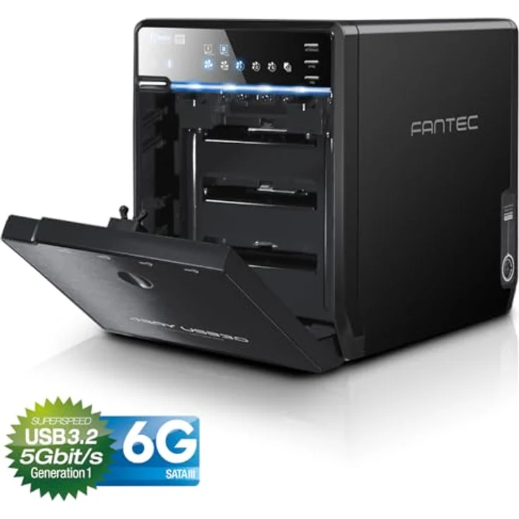 FANTEC QB-35US3-6G Externes 4-fach Festplattengehäuse (für 4x 8, 89 cm (3, 5 Zoll) SATA i-II-III Festplatten, USB 3.0 SuperSpeed und eSATA Anschluss, 6G Support, 80 mm Lüfter Temperaturgeregelt) – Bild 3