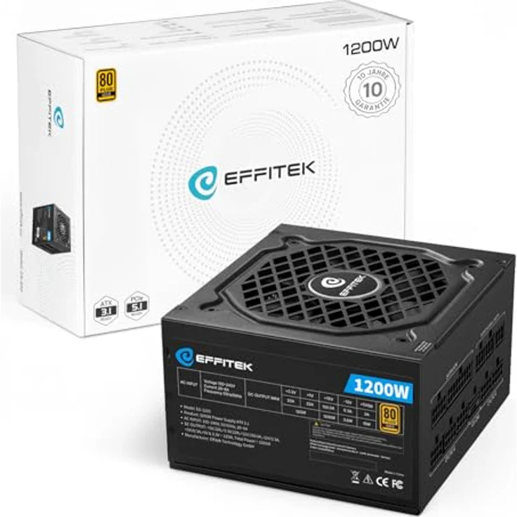 EFFITEK Gold Series 1200W Netzteil, 80 Plus Gold, vollmodular, geräuscharm, ATX 3.1, PCIe 5.1 kompatibel, mit Japan 105°C Kondensatoren für Gaming-PC – Bild 1